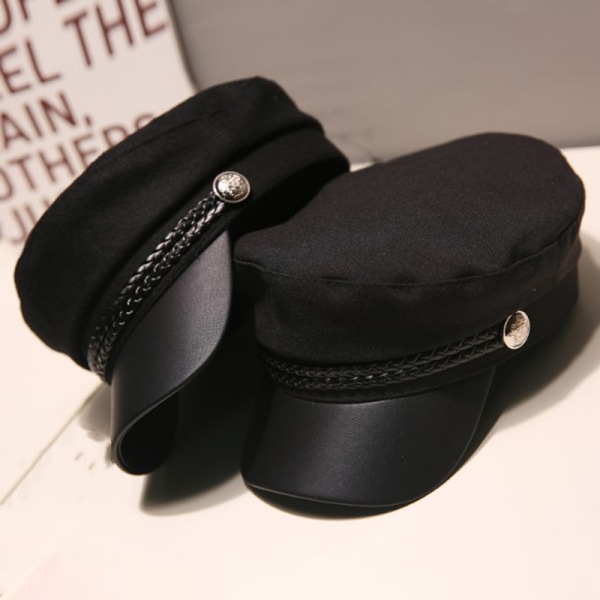 Militærhatt i skinn matroshatter Flat Top Captain Cap Travel C One size