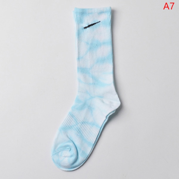 Tie-dye Socks European and Street Ins Hip-hop Tide Brand Coupl Lake blue