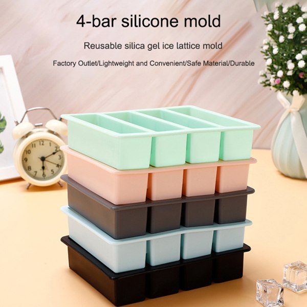1 stk 4 gitter lang stribe silikone isterninger Firkantet bakkeform DIY C Pink
