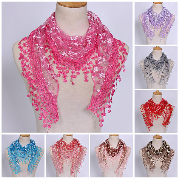 1 Stk Kvinder Mode Trekant Wrap Lady Sjal Blomst Blonde Tørklæde Sh Red