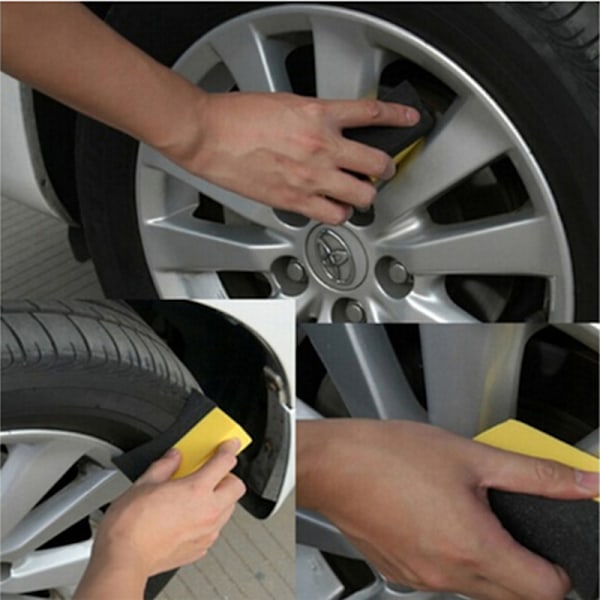 Auto Hjulbørste Svamp Applikator Special Til Dæknav Yellow+black 10*6*4cm
