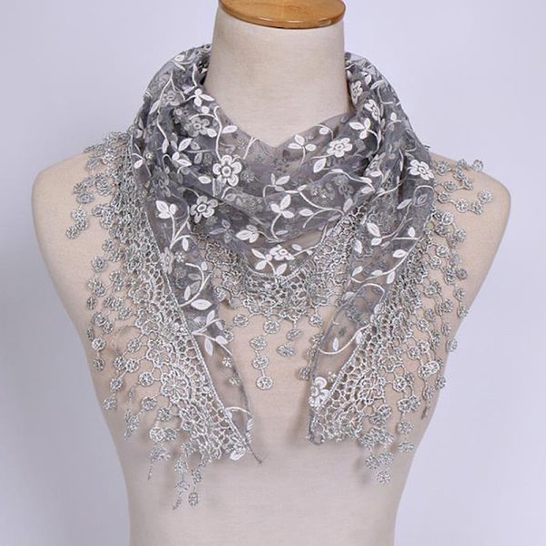 1 Stk Kvinder Mode Trekant Wrap Lady Sjal Blomst Blonde Tørklæde Sh Gray