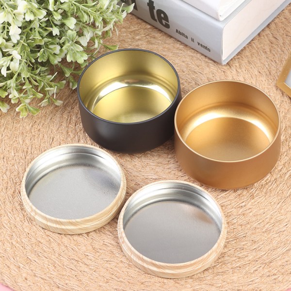 Stearinlys Krukker Lyseske Blikkboks Trekornlokk Kosmetisk Po Gold 2 pcs