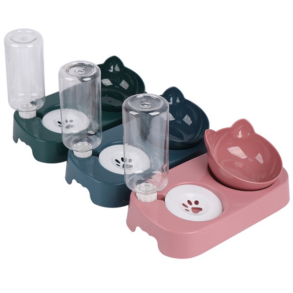 2 i 1 Cat Bowl Vanndispenser Automatisk Vannlagring Inneholder Pink 28cm