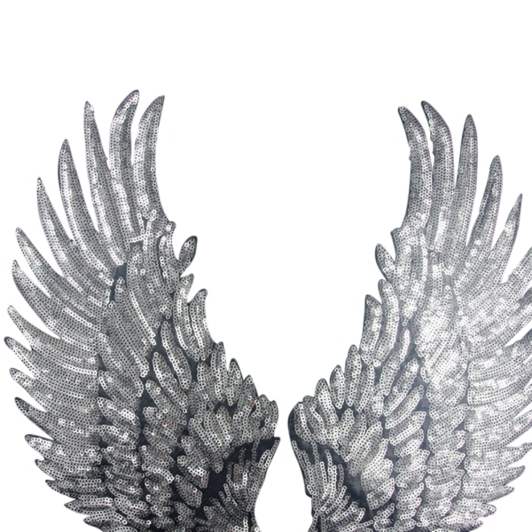 Broderade järnlappar för kläder Wings design paljetter DI Silver