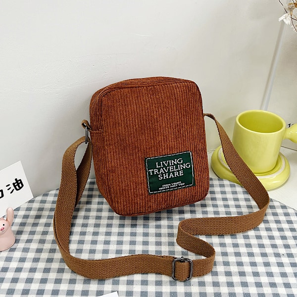 Ny Casual Cross-body Bag Enkel skulderveske Simple Corduroy S Brown