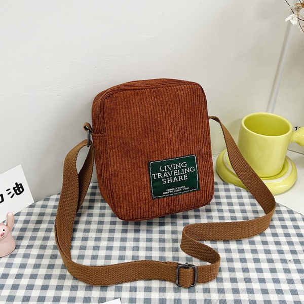 Ny Casual Cross-body-väska Enkel axelväska Simple Corduroy S Brown