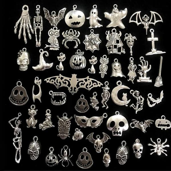 50 st blandade halloween fladdermusskelett silverberlocker hängen DIY J Silver