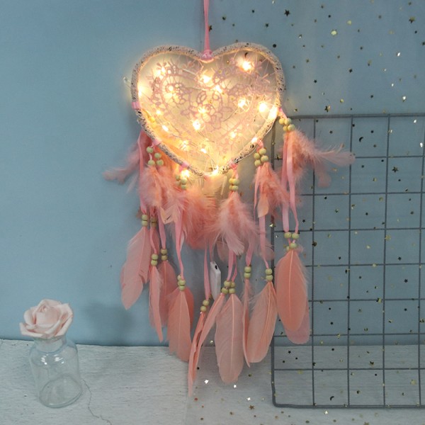 Fancy drømmefanger med LED lysstreng hul bøyle hjerte Sha Pink 2 with light