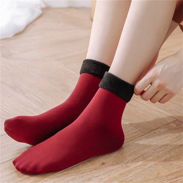 Winter Warm Thicken Thermal Socks Seamless Sock Plus Velvet Flo Wine red