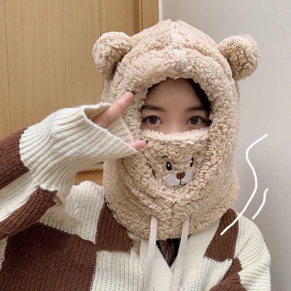 e Bear Ear Hat Halstørklæde Handsker Vinter Kvinder Beanies Caps Varm Plus Khaki