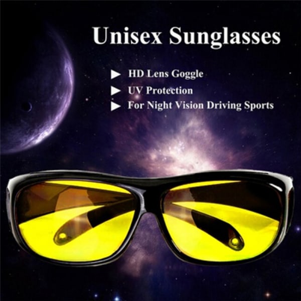 Unisex HD Night Vision Driving Solbriller fine Over Wrap Around Yellow One Size
