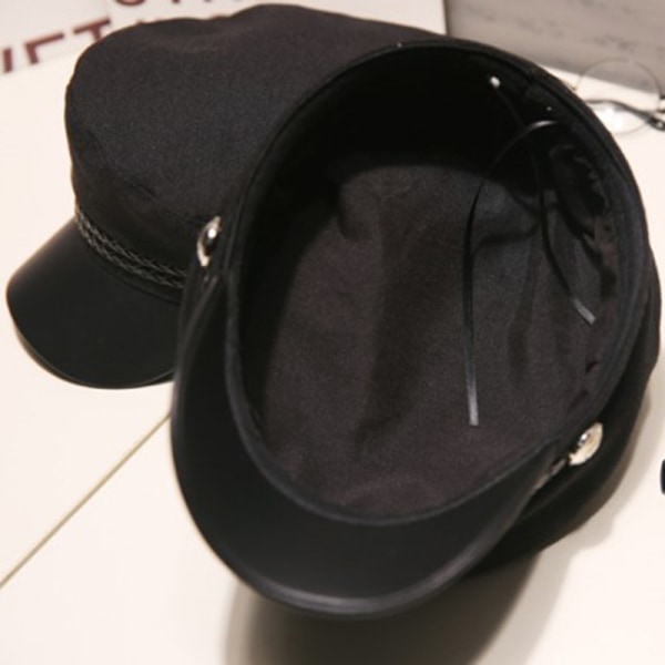Militærhatt i skinn matroshatter Flat Top Captain Cap Travel C One size