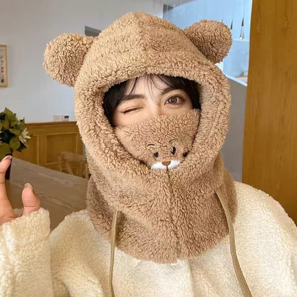 e Bear Ear Hat Halstørklæde Handsker Vinter Kvinder Beanies Caps Varm Plus Khaki