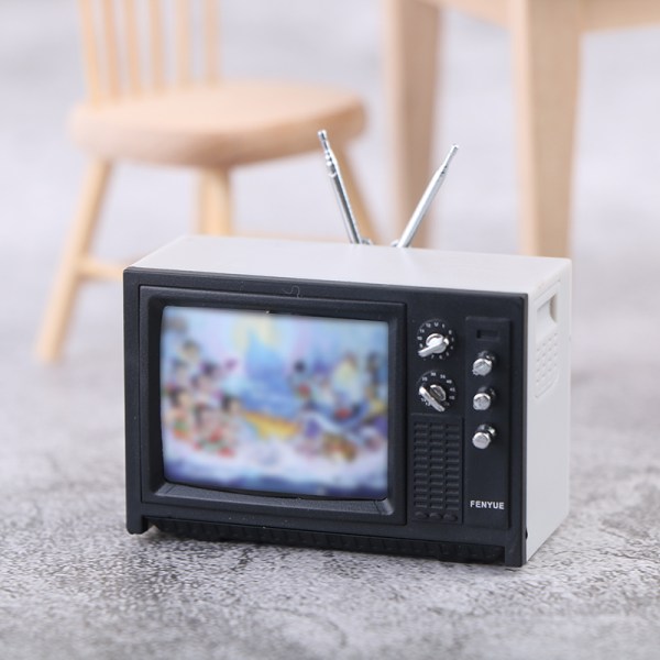 Dukkehus Miniature ornamenter Mini retro tv legetøjs ornamenter A