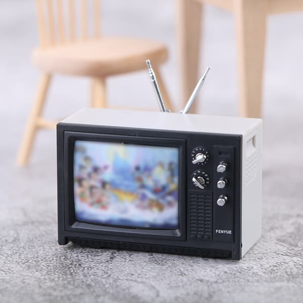 Dukkehus Miniature ornamenter Mini retro tv legetøjs ornamenter E