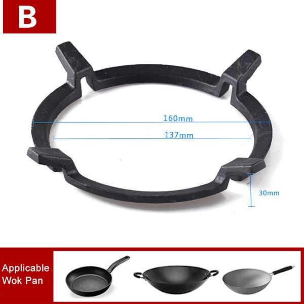 Wokställ Iron Wok Pan Stödställ för brännare Hällar Kök T B