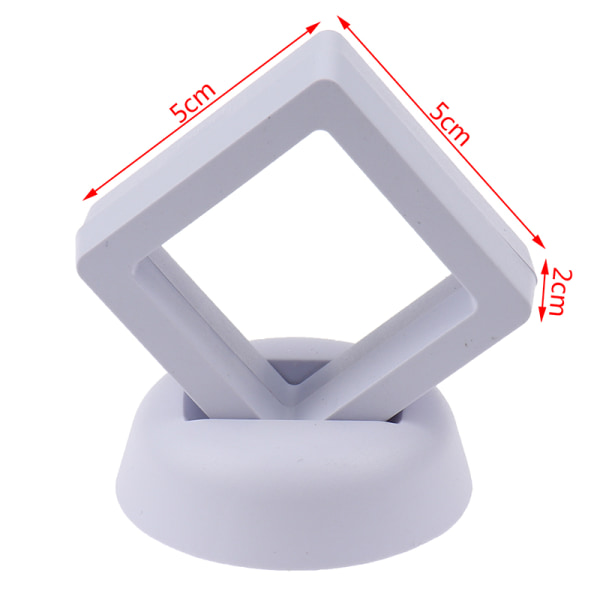 Firkantet 3D flydende smykker Mønt Display Ramme Holder Box Case m White 5*5*2cm