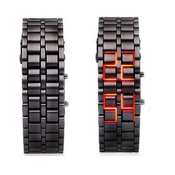 lava Style Män Järn Metall LED Digital Sport Watch Par Black+Red led