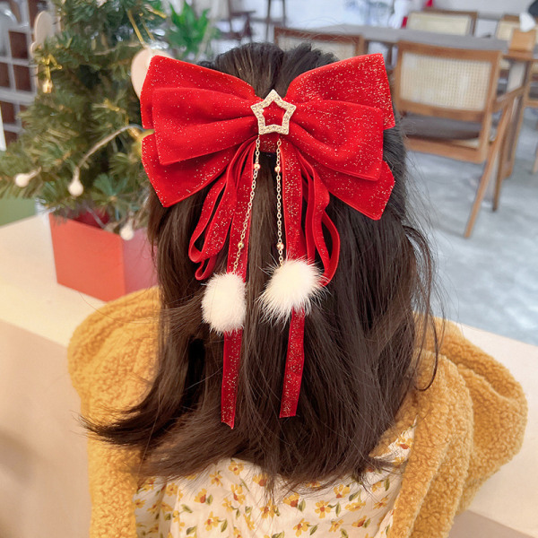 Röd gyllene sammet rosett hår prydnad jul nyår tillbehör one size