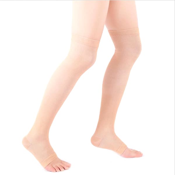 Kompressionsstrumpor Lår Högtrycks Open Toe Varicose Stockin Nude