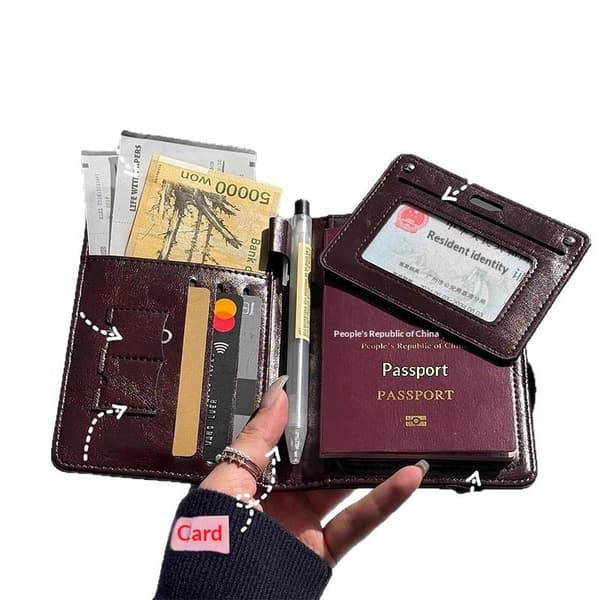 Ny Retro Läder Kortfodral Passfodral Plånbok Resa Black