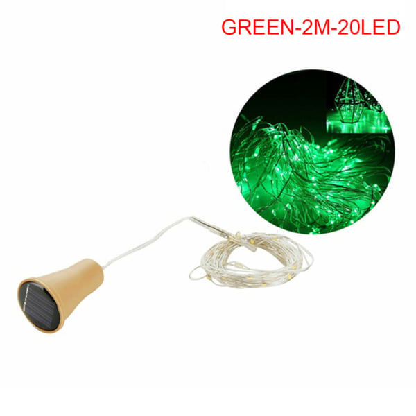 Solenergi Vinflaska Lampor LED Strings Koppartråd Hem Pa Green 2M-20LED