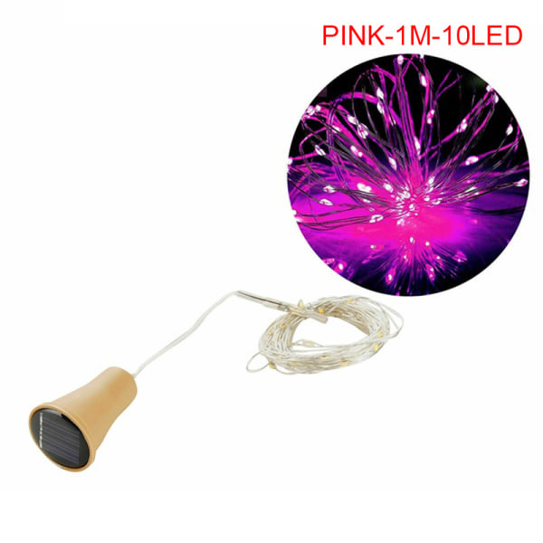 Solenergi Vinflaska Lampor LED Strings Koppartråd Hem Pa Pink 1M-10LED