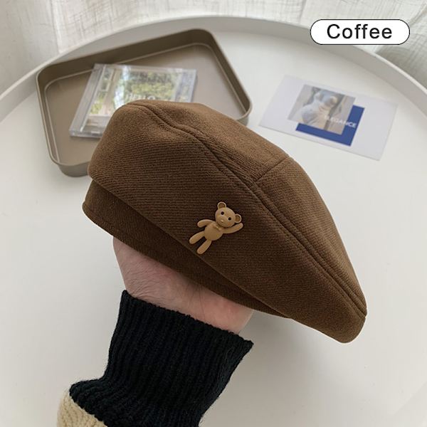 Kvinner Bear Berets Style For Fransk Artist Varm Vinter Beanie Ha Coffee