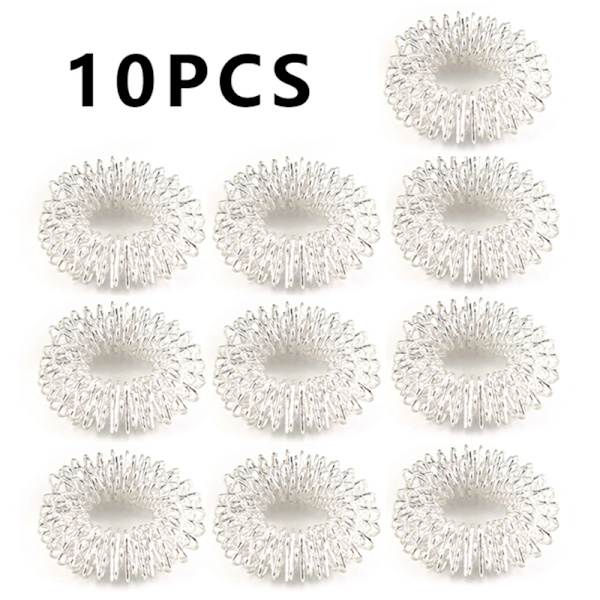 10stk Rustfritt stål Finger Massasje Ring Akupunktur Ring Ther White