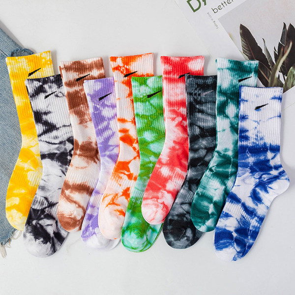 Tie-dye Socks European and Street Ins Hip-hop Tide Brand Coupl Lake blue