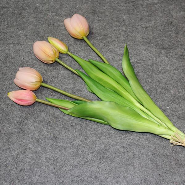 Luksus Silikone Real Touch Tulipaner Buket Dekorativ Kunstig Light pink