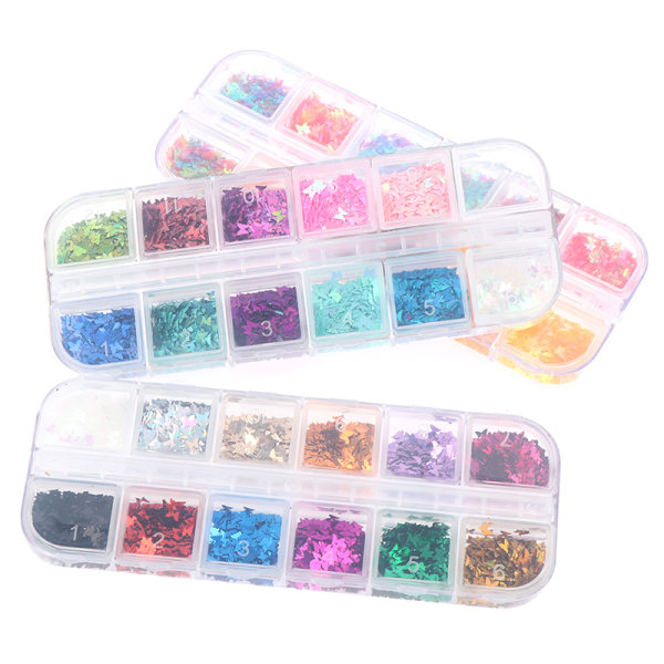 Sparkly Butterfly Nail Paljetter Blandede Glitters Flakes Skiver Art C