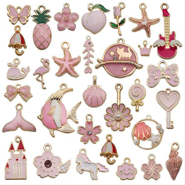 31st/ set frukt djur blandade emalj berlocker hängen DIY smycken Pink