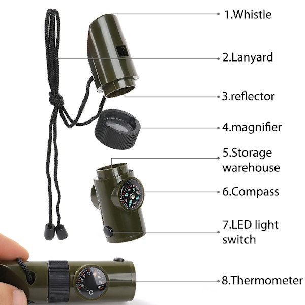 7in1Multi-Functional Whistle Outdoor Camping Vandring Klättring Su