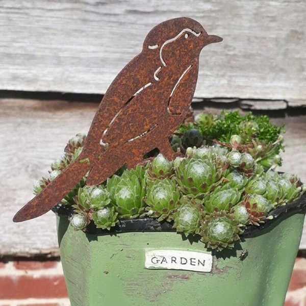Rostig metall fågel silhuetter trädgård staket dekor hackspett Robi