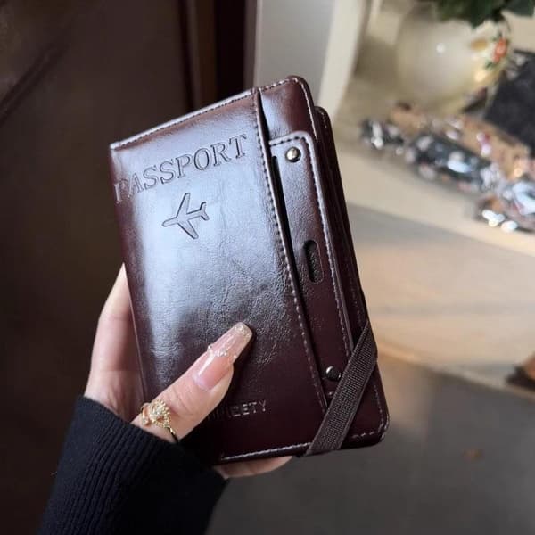 Ny Retro Läder Kortfodral Passfodral Plånbok Resa Black
