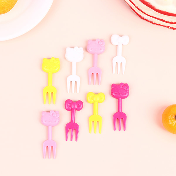 10 stk. Mini Kawaii Dyre Tegnefilm Gaffel Frugt Børn Kage Desse 3.8*1.6cm