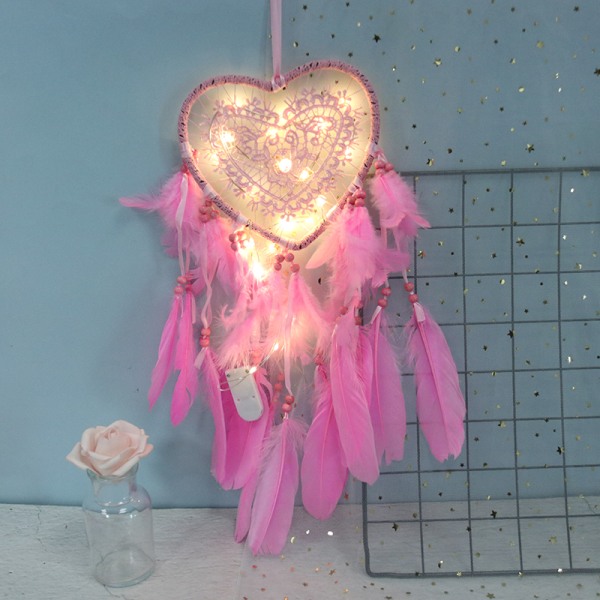 Fancy Dream Catcher LED-valonauhalla ontto vanne Heart Sha Pink 1 with light