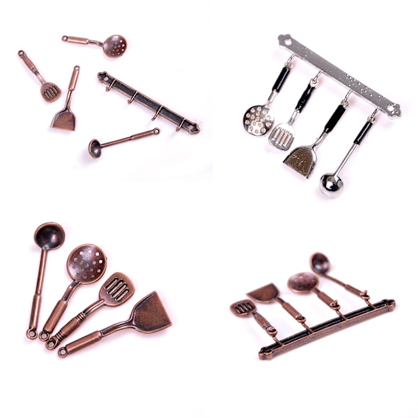 5 stk 1:12 Dukkehus Miniature Metal køkkengrej Dukkehustilstand Broze 0