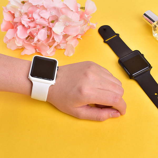 Fyrkantig silikon watch Röd LED-klockor Metallarmbandsur Black
