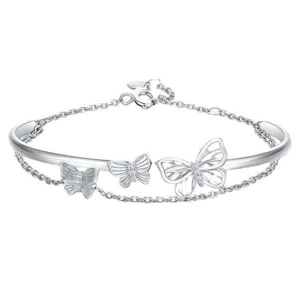 Dobbeltlags Butterfly Design Kæde Armbånd kvast Justerbar one size