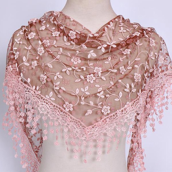 1st Kvinnor Mode Triangel Wrap Lady Sjal Flower Lace Scarf Sh Dark pink