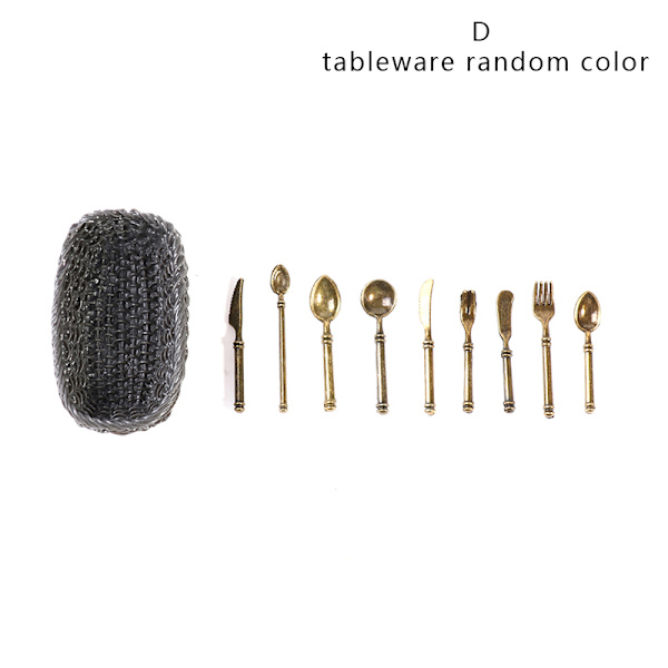 Nukkekodin minipöytäminipöytä + korilelu koristeeksi 1PC basket+9 Cutlery D