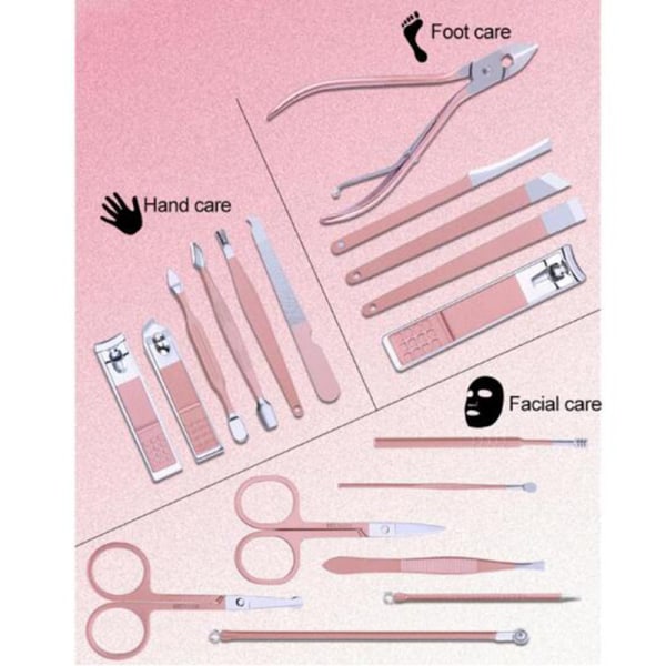 Manikyr Rostfritt stål Nagelklippare Pedikyr Set Travel rose gold 18 pcs