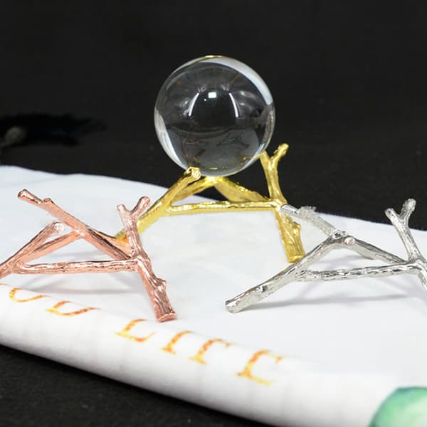 1 Stk Krystalkugle Base Træ Bladform Metal Holder Kugle Sten Gold L