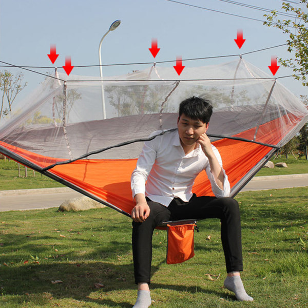 Bærbar utendørs campingtelthengekøye med fallskjermhengende S Red Black