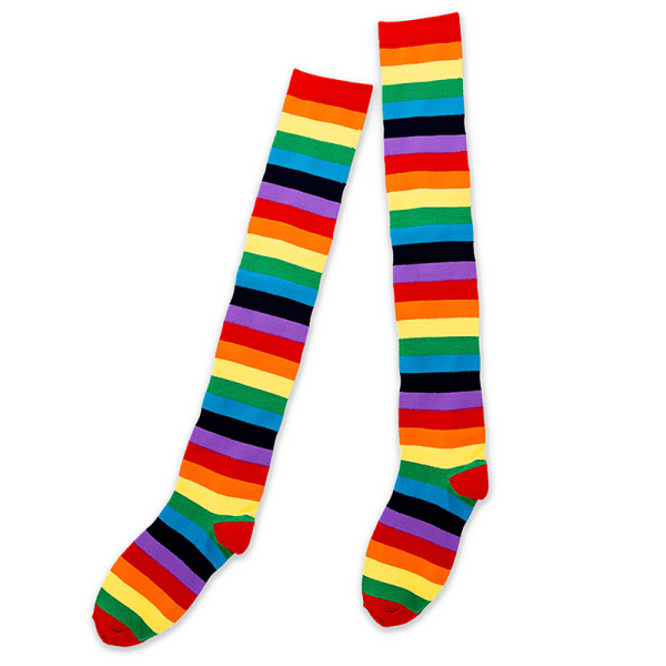 Knehøye regnbuesokker Lårhøystripete knesokker Rainbow S