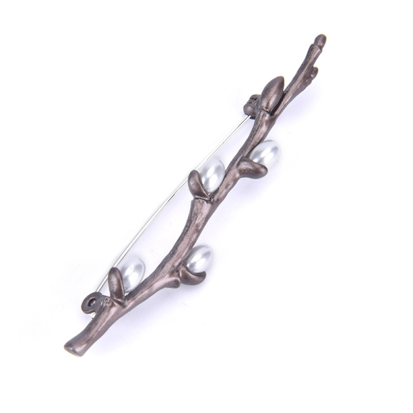Vintage Pärla Plommon Blomster Grenar Broscher Stift Elegan Bronze