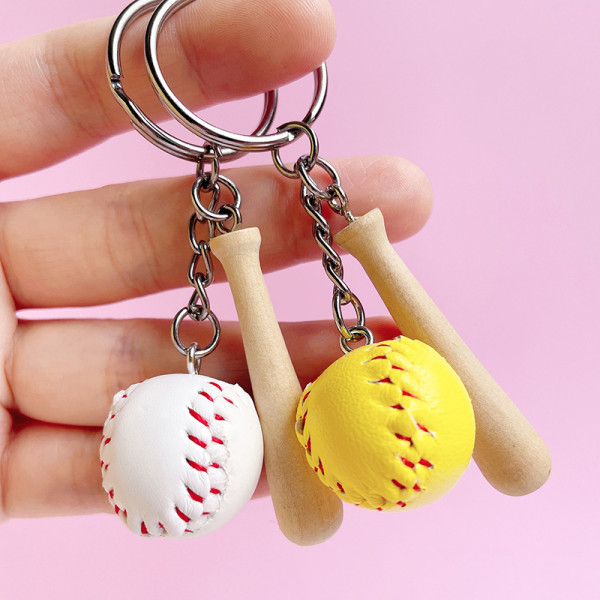 Baseball Nyckelring Mini Trä Bat Ball Nyckelring Nyckelringar Sport White